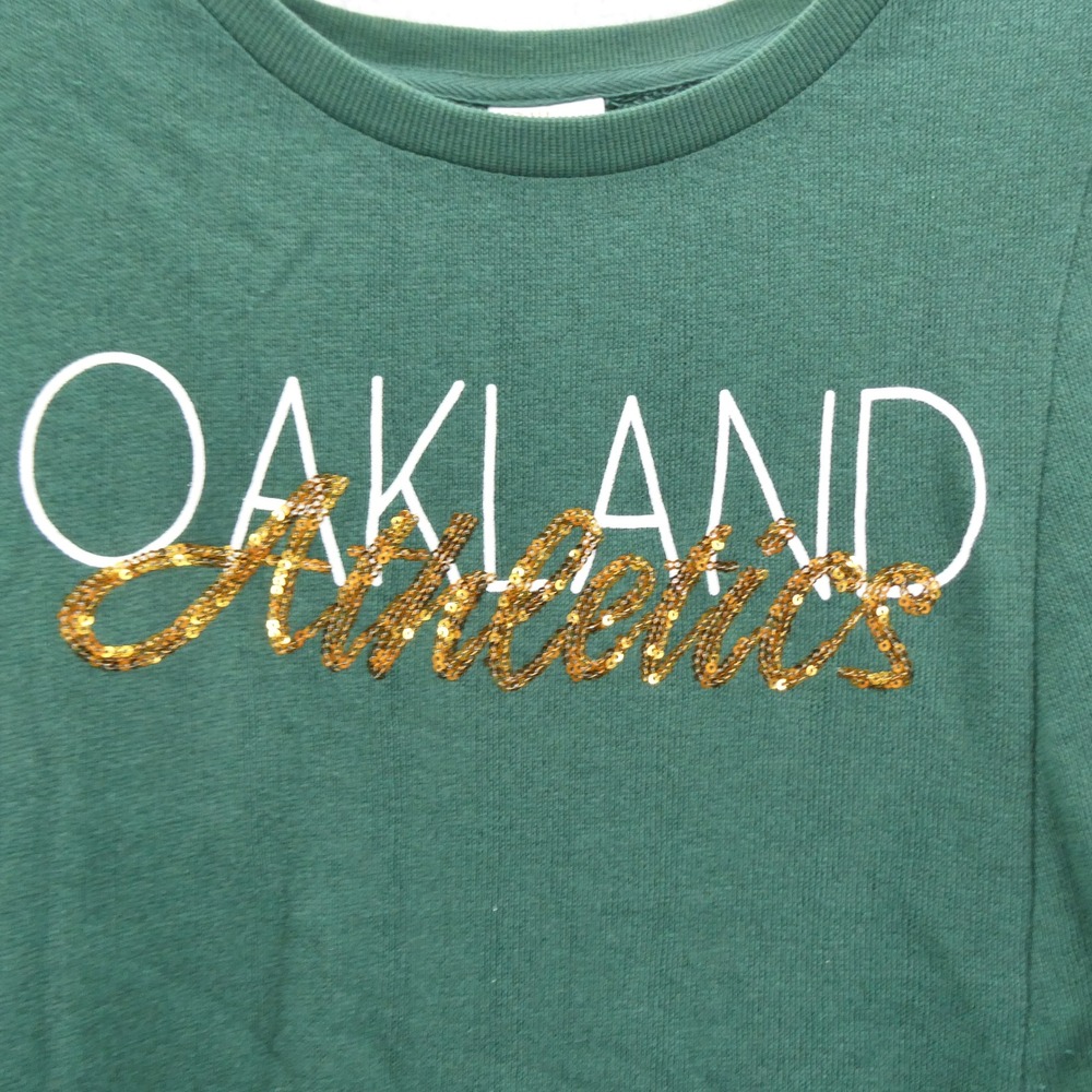 G-III 4Her Oakland Athletics Shirt Womens Medium Green Sequin Flutter Sleeve MLB - Picture 4 of 10